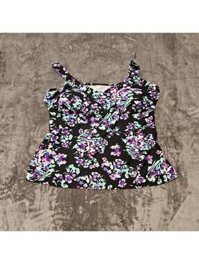 Beach Bell Swimsuits For All Ladies 22W Tankini Top Black Multi